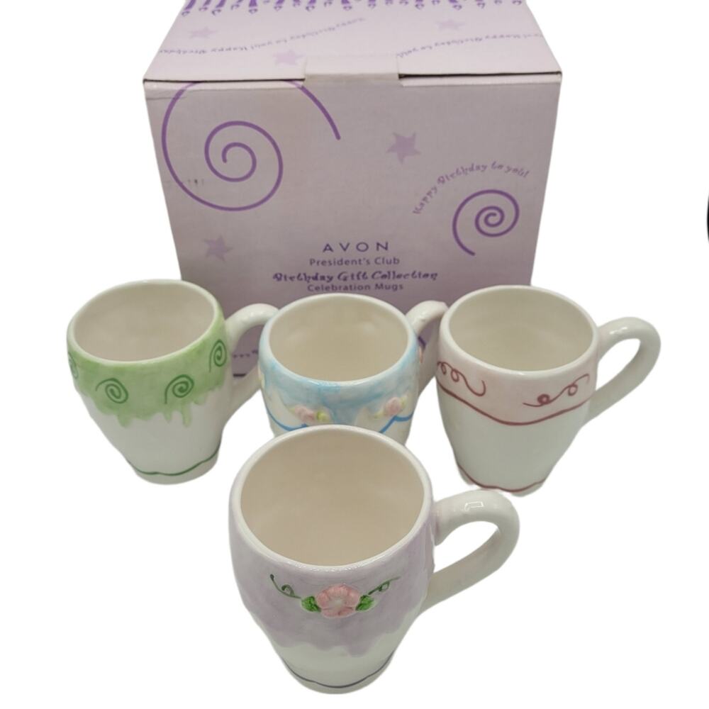 Unused Avon 2004 Spring Birthday Presidents Club Celebration 4 Mugs new in box